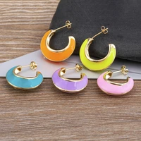 new luxury enamel oil dripping moon shaped gold plated earrings simple design personalized womens jewelry party birthday gifts