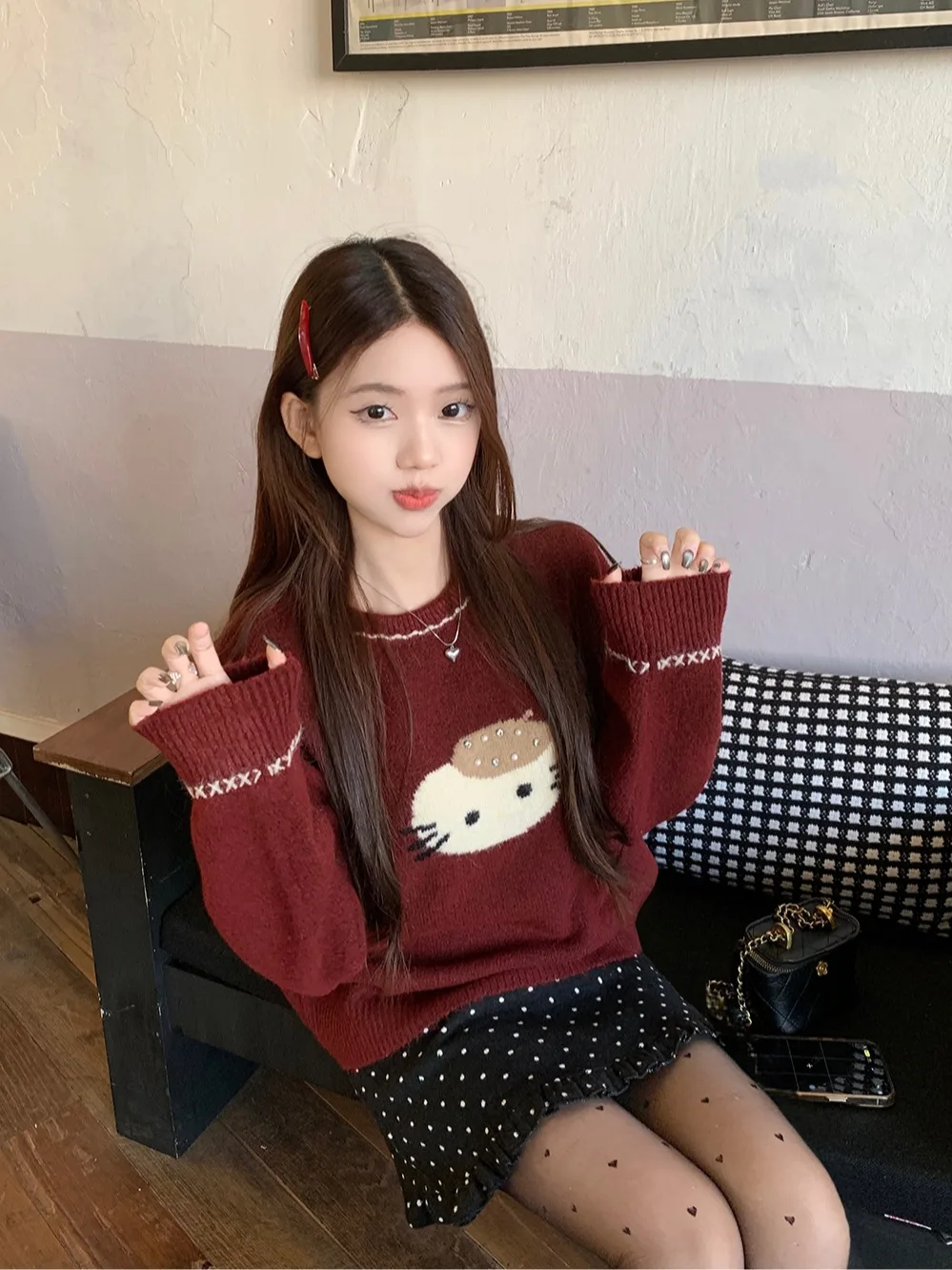 2024 новый зимний флисовый свитер с круглым вырезом и рисунком котенка женский