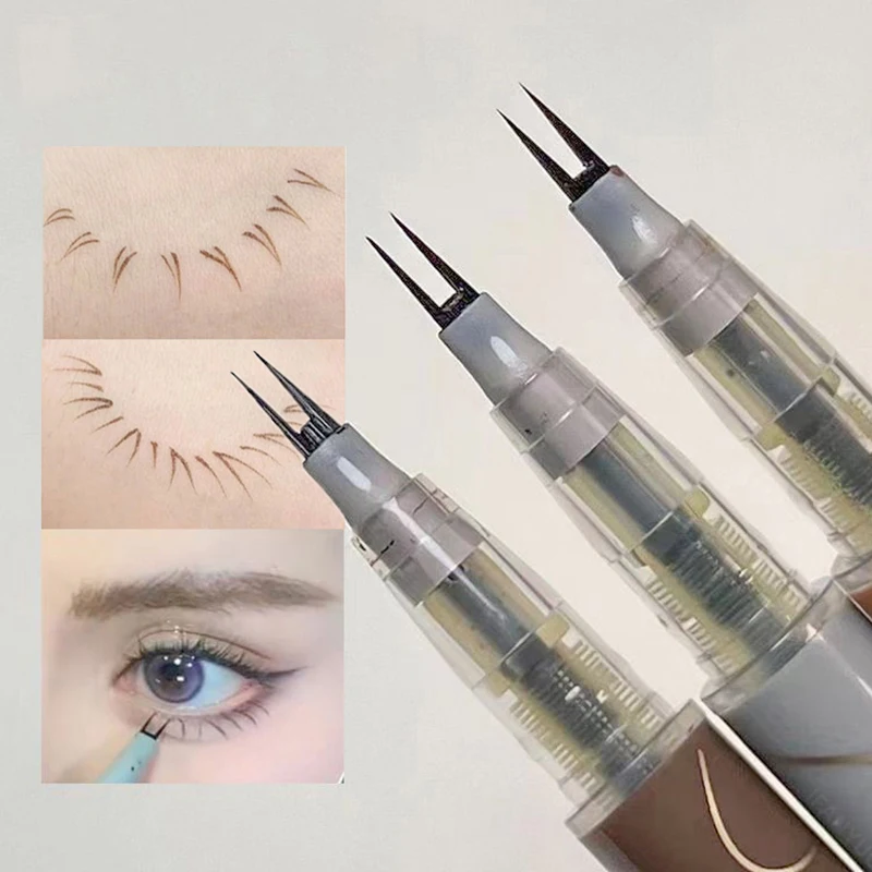 

Double Forked Tip Lower Eyelash Pen Makeup Quick Dry Ultra-thin 2 Fork Tip Liquid Eyeliner Waterproof Natural Eye Brow Pencil