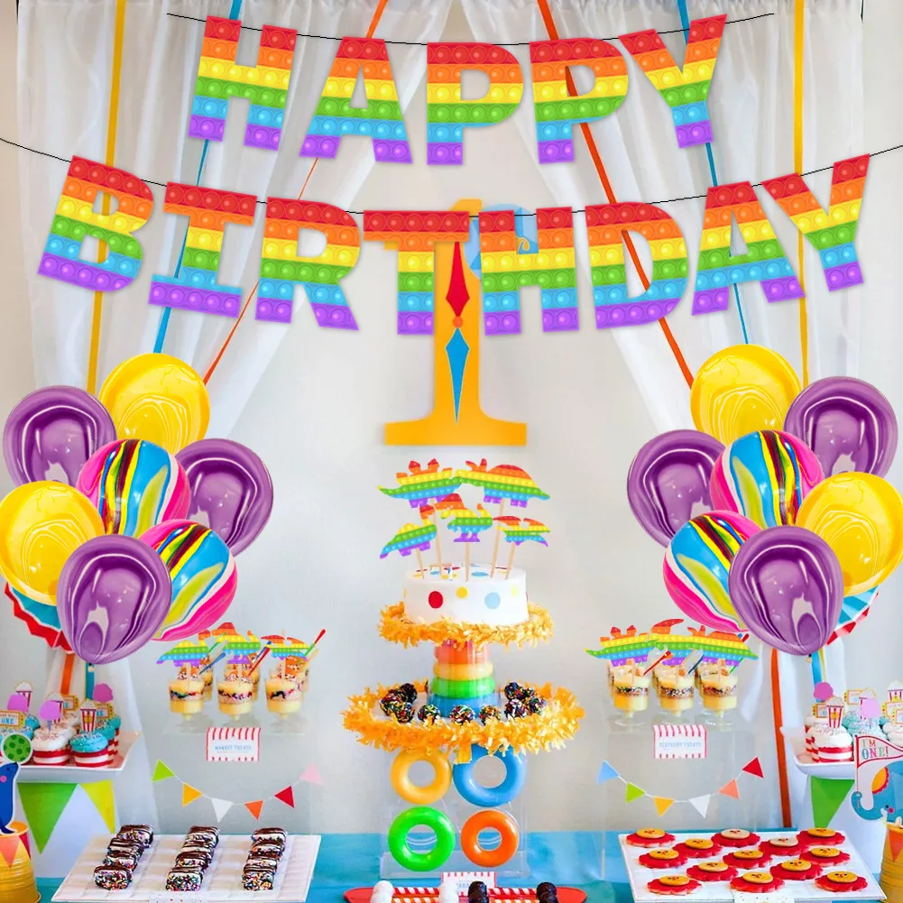 Toy Balloon Anniversary Children's Birthday Party Decorative Flag Banner Cake Plug Balloon Set