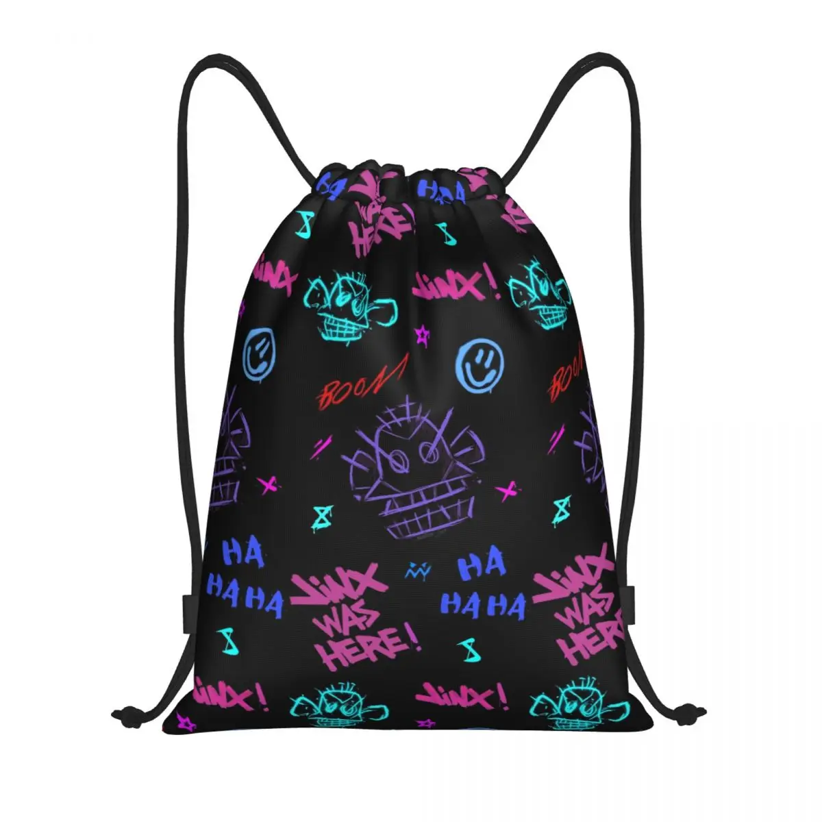 

League Battle Game Legends Arcane Drawstring Backpack Sports Gym Bag for Women Men Jinx Monkey Graffiti Shopping Sackpack