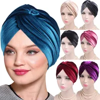 Velvet Women Muslim Turban Hat Chemo Hats Ladies Solid Color Women Scarf Headscarf Hijabs Hijab Bonnet Cap Head Cover Headwear
