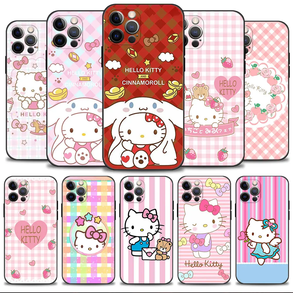 

Phone Case For Apple iPhone 14 13 12 11 Pro Max 13 12 Mini XS Max XR X 7 8 6 6S Plus Hello Kitty Checkered Diamond Money Ingot