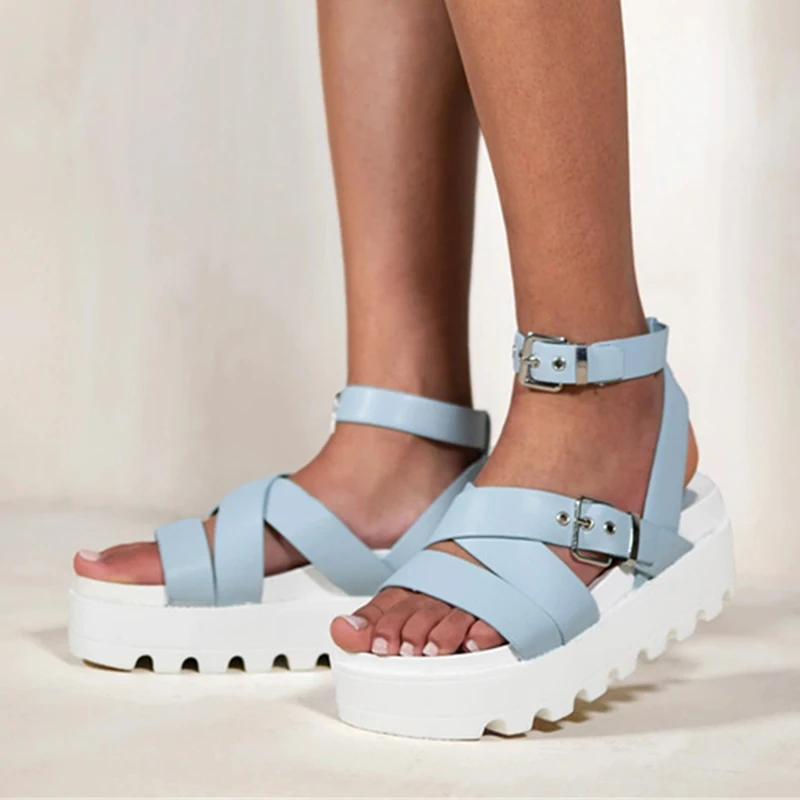 

Chunky Platform Women Sandals 2022 Summer Open Toe Ankle Strap Sandal Ladies Plus Size 43 Outdoor Thick Bottom Sandalias Mujer