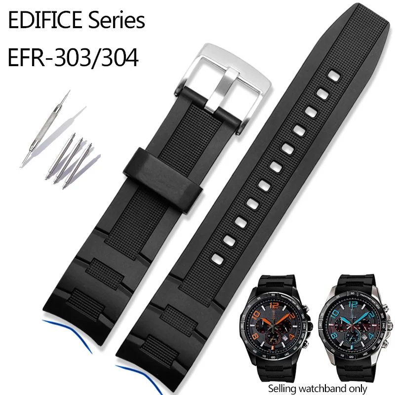 Curved End Silicone Rubber Watchband 22mm For EDIFICE C-a-sio EFR-516/EFR-303L EFR-303/304 EFR-516PB Watch Strap Sports Bracelet