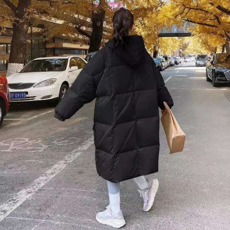 New Solid Color Long Straight Winter Coat Casual Women Parkas Clothes Hooded Stylish Winter Jacket Female Outerwear