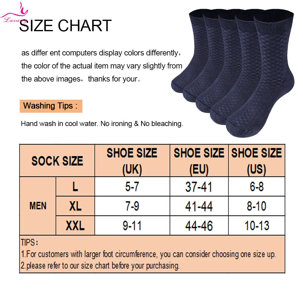 LAZAWG Men's Cotton Socks 5pairs Business Socks Male Casual Crew Neck Sock Breathable Sweat-absorbing Solid Color Dailywear