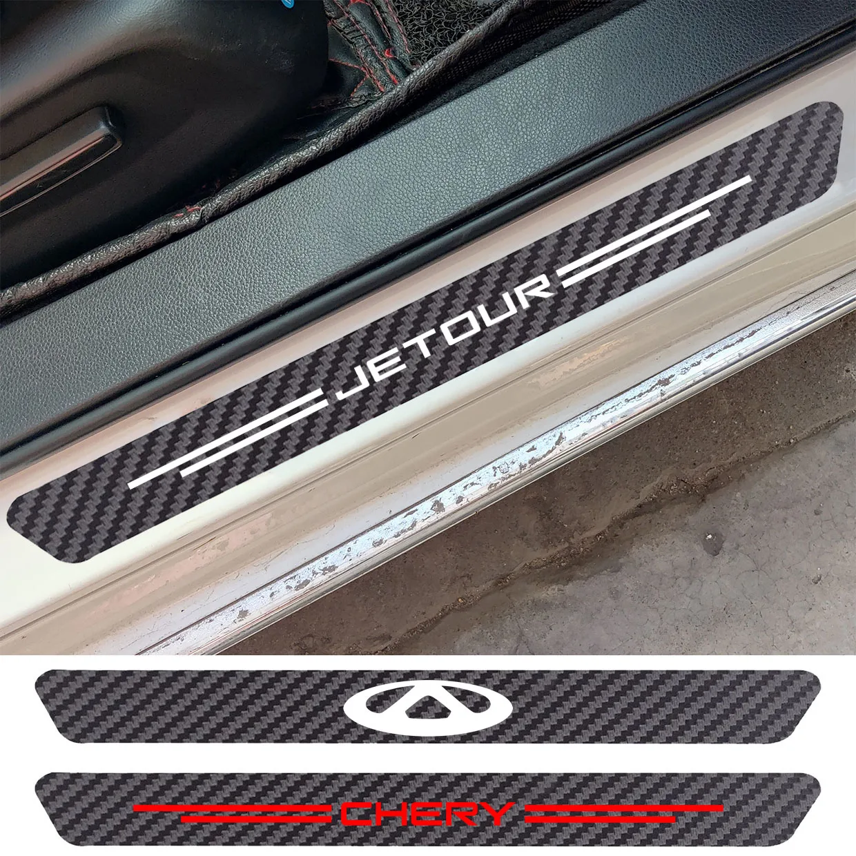 

4 шт., наклейки из углеродного волокна на порог двери автомобиля CHERY Tiggo 3 5 7 8 A3 Cowin Arrizo 5X T11 5x A5 A15 A18 QQ S22 Jetour