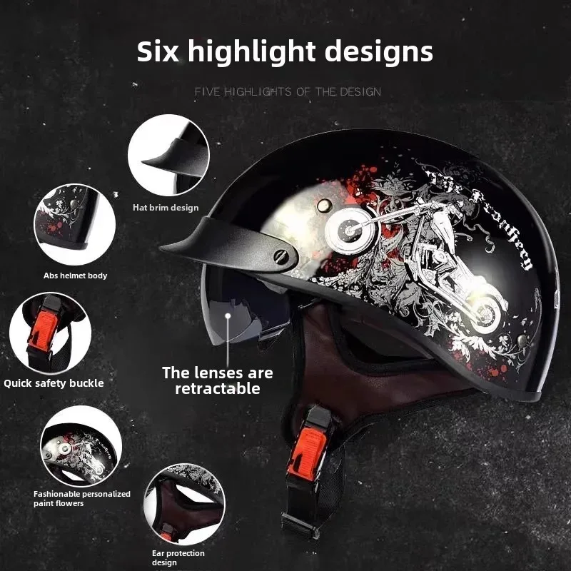 Винтажный стиль электрический мотоциклетный шлем всесезонный универсальный