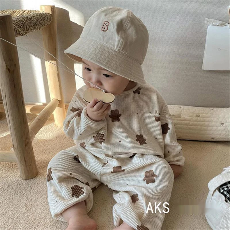 

2-8Y Children Clothes Baby Boys Girls Cute Loose Bear Suit Waffle Cartoon