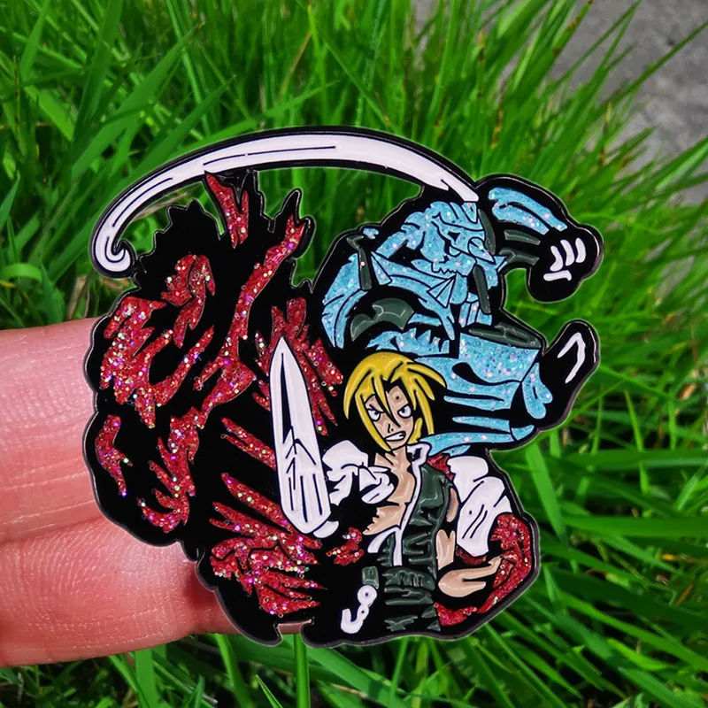 

Hot Blood Anime FULLMETAL ALCHEMIST Edward Elric EnamelBrooch Metal Badge Lapel Pin Jacket Jeans Fashion Jewelry Accessories Gif