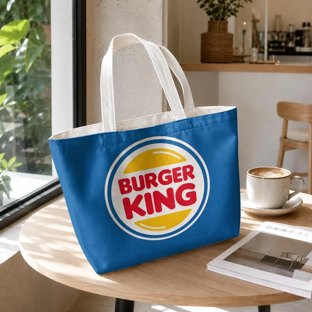 Фото Набор из 2-х сумок H-Hun Burger King: холщовые сумки-тоут с двусторонним принтом, на молнии, для покупок, на плечо. №2