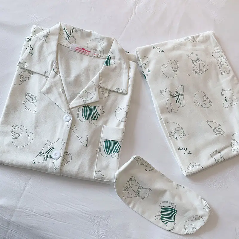 QWEEK Pijamas Women Cotton Two Piece Set Pajamas Summer Autumn Kawaii Animal Print Pour Femme Pyjamas Sleepwear Loungewear Cute