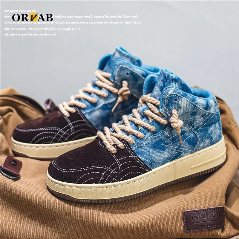 

Blue Denim Canvas Shoes Men Retro Fashion Sneakers Soulier Homme Soft Comfortable Men Sneakers Casual Breathable Male Footwear