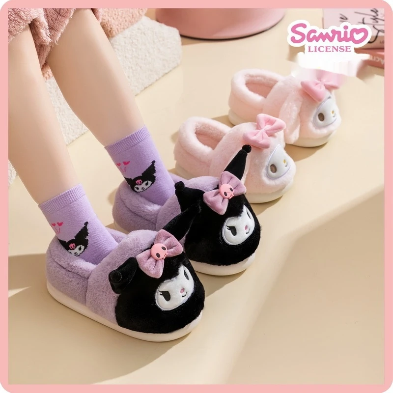 Тапочки Sanrio Kuromi женские теплые хлопок мультяшная Мелодия Kt Cinnamoroll домашняя обувь