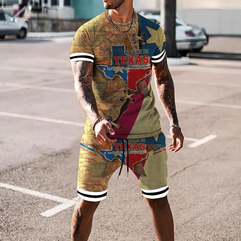 

2022 New Summer T Two Piece Sets for Men Short Sleeve Shirt Man Clothing Fashion High Quality Sportswear Beach Outfits