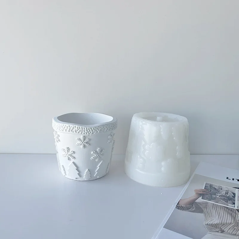 

Christmas Snowflake Flower Pot Silicone Mold Gypsum Epoxy Accessories Diy Homemade Pen Holder Home Desktop Decoration New