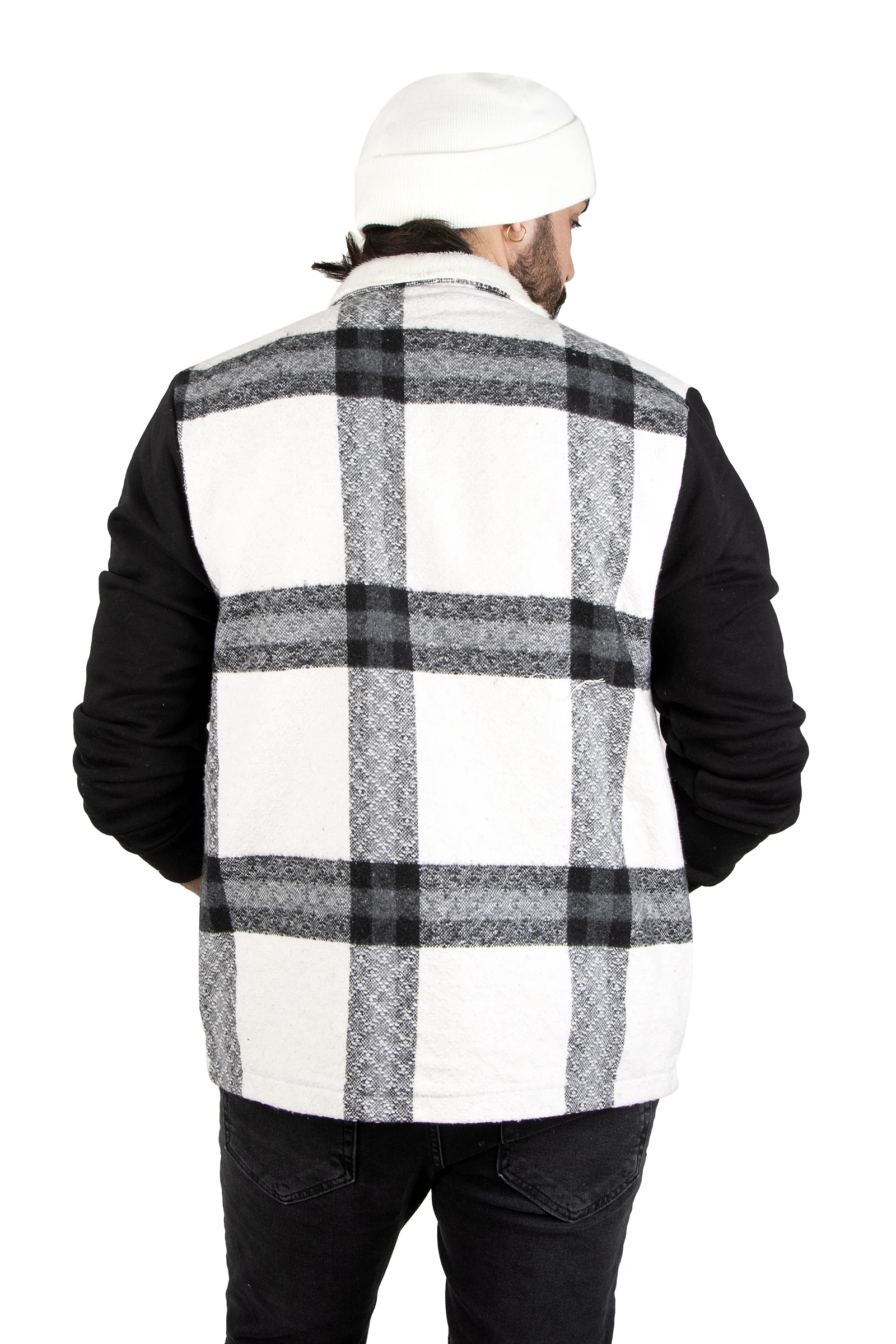 DeepSEA Square Pattern Mobile Cover Inside & Colar Furry Mealy Male Coat 2310426