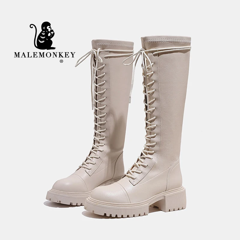 

Кожаные Сапоги выше колена; Новинка 2022 года; Модные женские высокие сапоги высокого качества; Удобная женская обувь на нескользящей платфор...