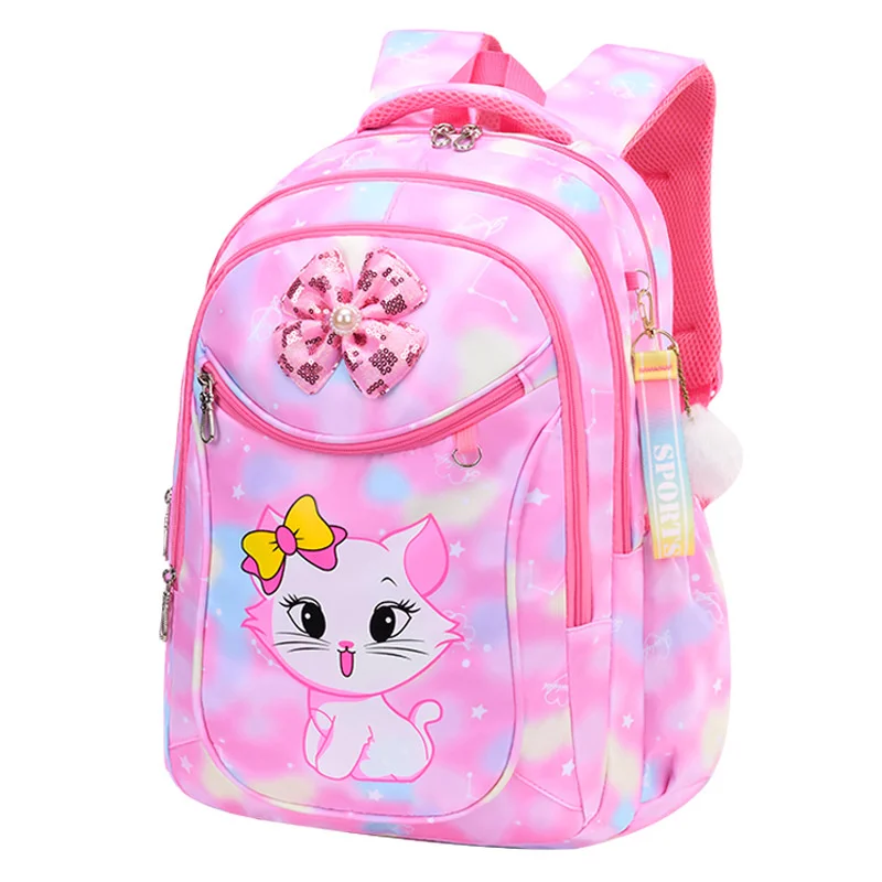 Детские школьные ранцы для девочек, детский ранцевый рюкзак с мультяшным котом, детский рюкзак