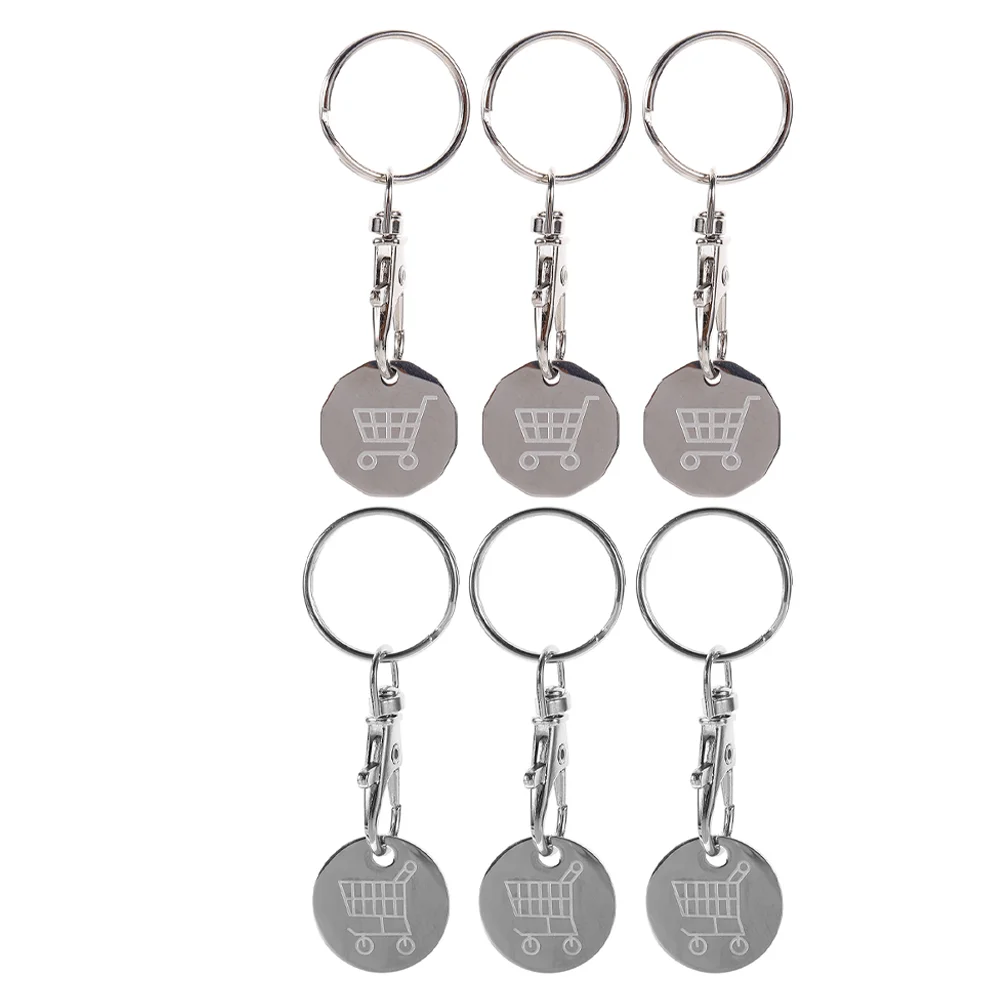 6 Pcs Cart Token Key Fobs Trolley Coin Keyring Stainless Steel Shopping Removable