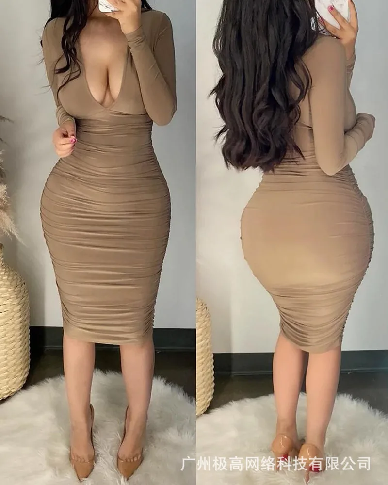 Autumn 2022 New Women's Dress Elegant Khaki Sexy Skirt