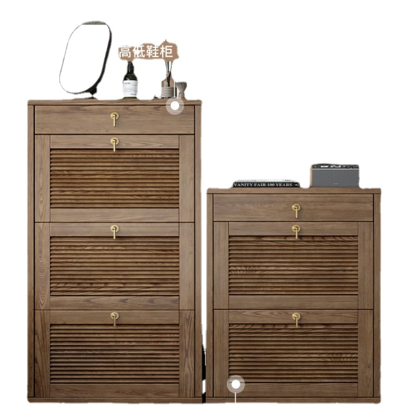 

ZL Solid Wood New Chinese Shoe Cabinet Storage Cabinet Hallway Large Capacity Tilting Locker