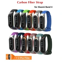 carbon fiber metal frame wrist strap for xiaomi mi band 4 wristband bracelet with 2pcs screen film