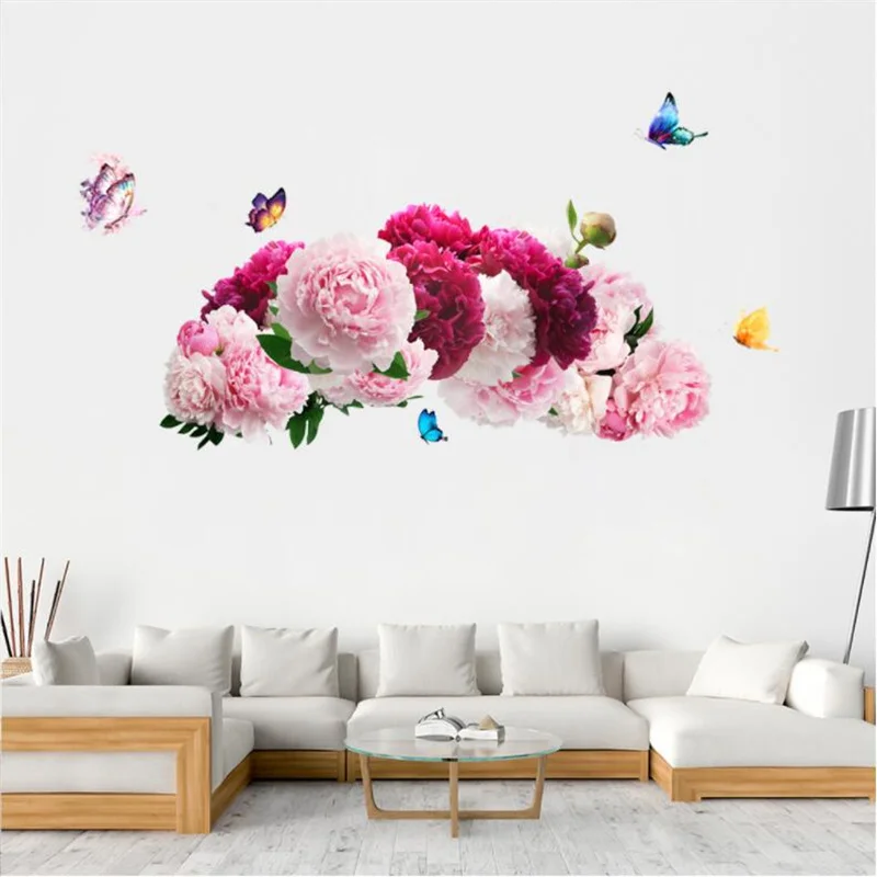 Большие богатые и благородные пионы, цветы, бабочки, самоклеящиеся картинки для детской комнаты, роспись для детской, спальни, гостиной, Декор