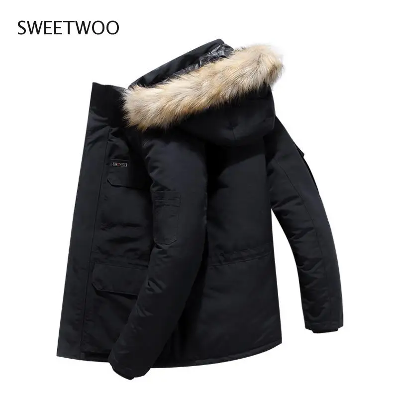 Winter Fashion Couple Down Fur Hooded Thick Warm Snow Windbreaker Jacket Parka Men's Duck Down Jacket Slim Tide Contracted 2022