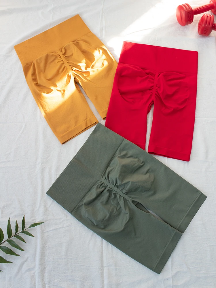 

SALSPOR персиковые шорты с высокой талией, однотонные быстросохнущие спортивные короткие леггинсы, беговые пятиконечные брюки