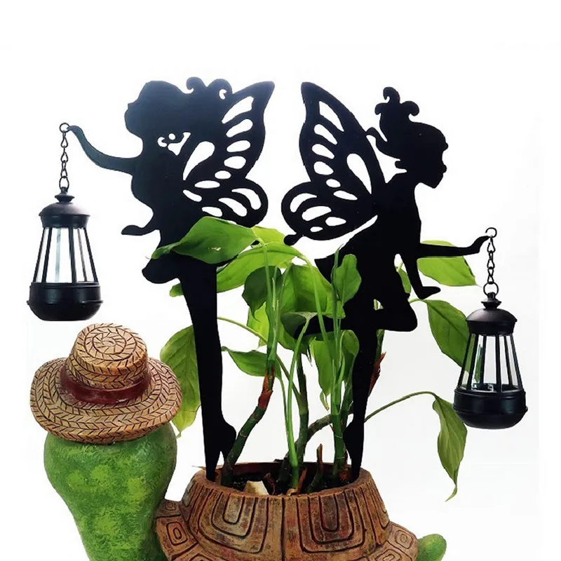 2PC Solar Light Garden Fairy Lantern Art Metal Elf Sculpture Light Garden Stake Lands Lamp waterproof Outdoor Light