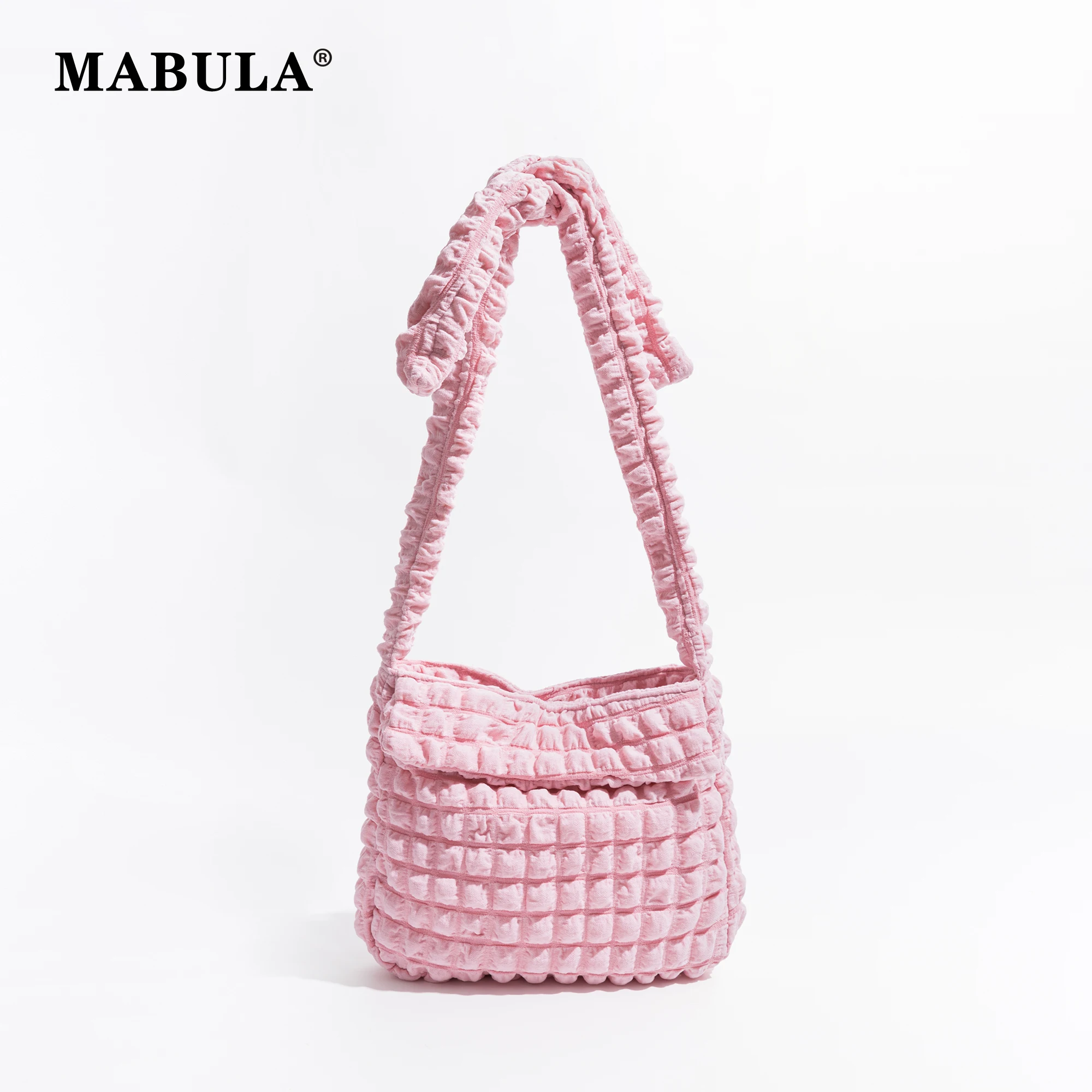 

MABULA Woman‘s Bubble Messenger Bag for 2023 Winter Quilted Knoted Strap Crossbody Purse Candy Pink Ladies Shoulder Wallet