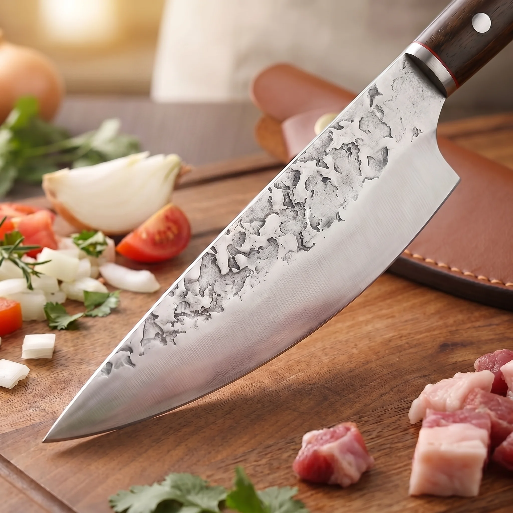 Фото Кованый нож мясника из нержавеющей стали, кухонный тесак для рубки мяса с деревянной ручкой, кулинарный нож №5
