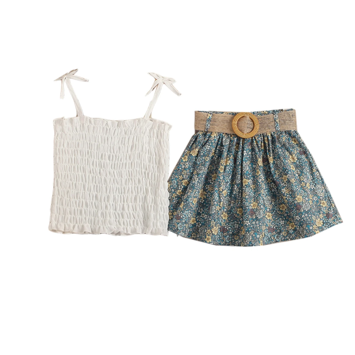 

2022 Girl Set Summer Sling Top+Floral Skirt 2Pcs Kid Clothes Girl Children Clothes Baby Girl Clothes For 2-6 Years