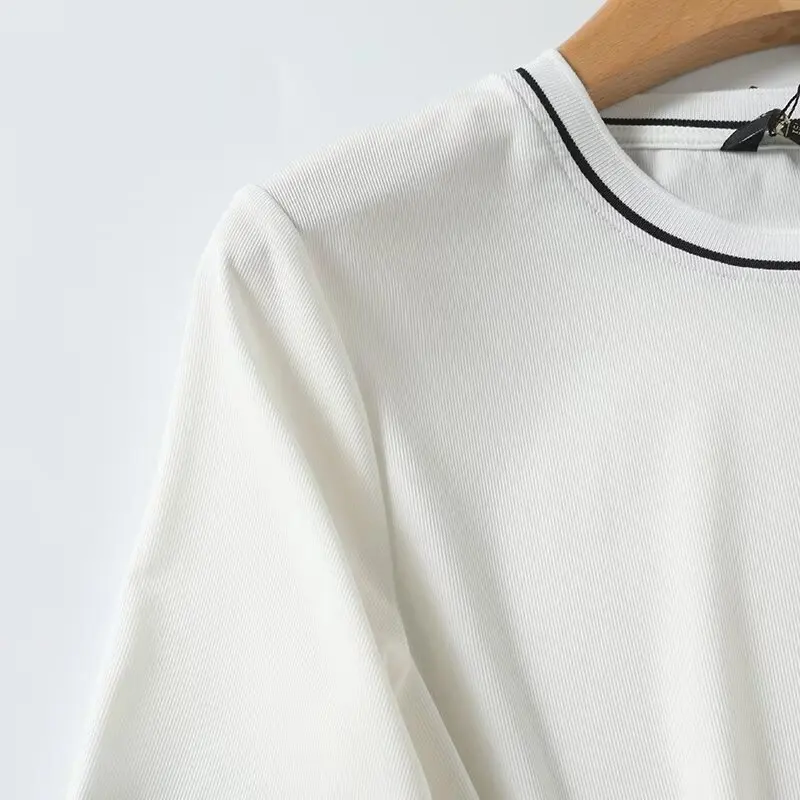 Модная контрастная хлопковая Футболка Maxdutti с круглым вырезом для лета