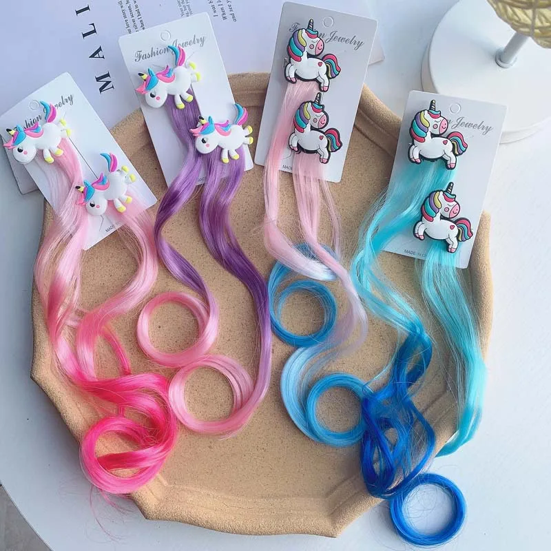 

Children Unicorn Colorful Wig Hairpins Headband Fake Twist Braid Headdress Hair Clips Barrettes for Kids Girls Accessories