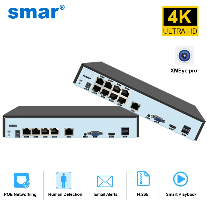 

Сетевой видеорегистратор Smar 4CH/8CH H.265 4K с детектором лиц