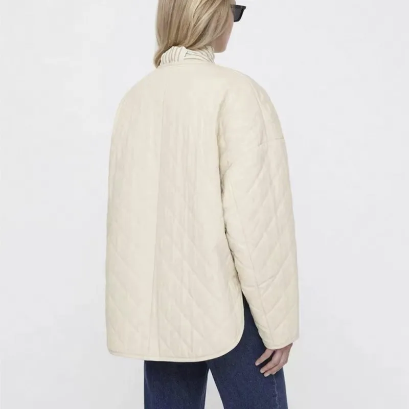 Coat Cotton Canvas Autumn And Winte New Short Front And Back Long Rhombus Check Short Round Neck Button Cotton Jacke Ins Fashion