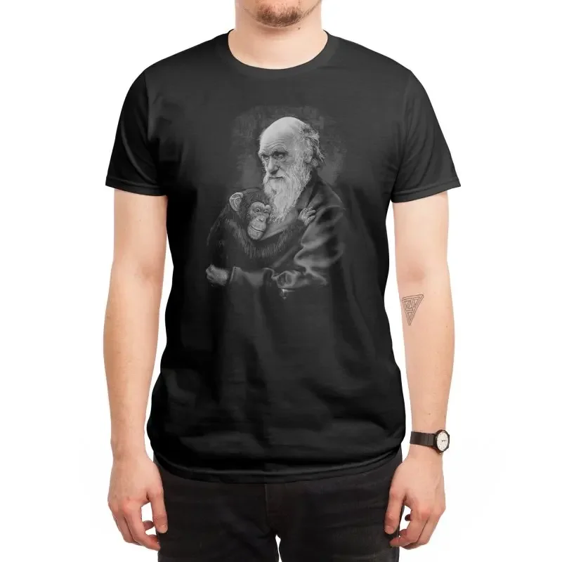 Футболка Теория эволюции Дарвина и шимпанзе с забавным дизайном. Летняя