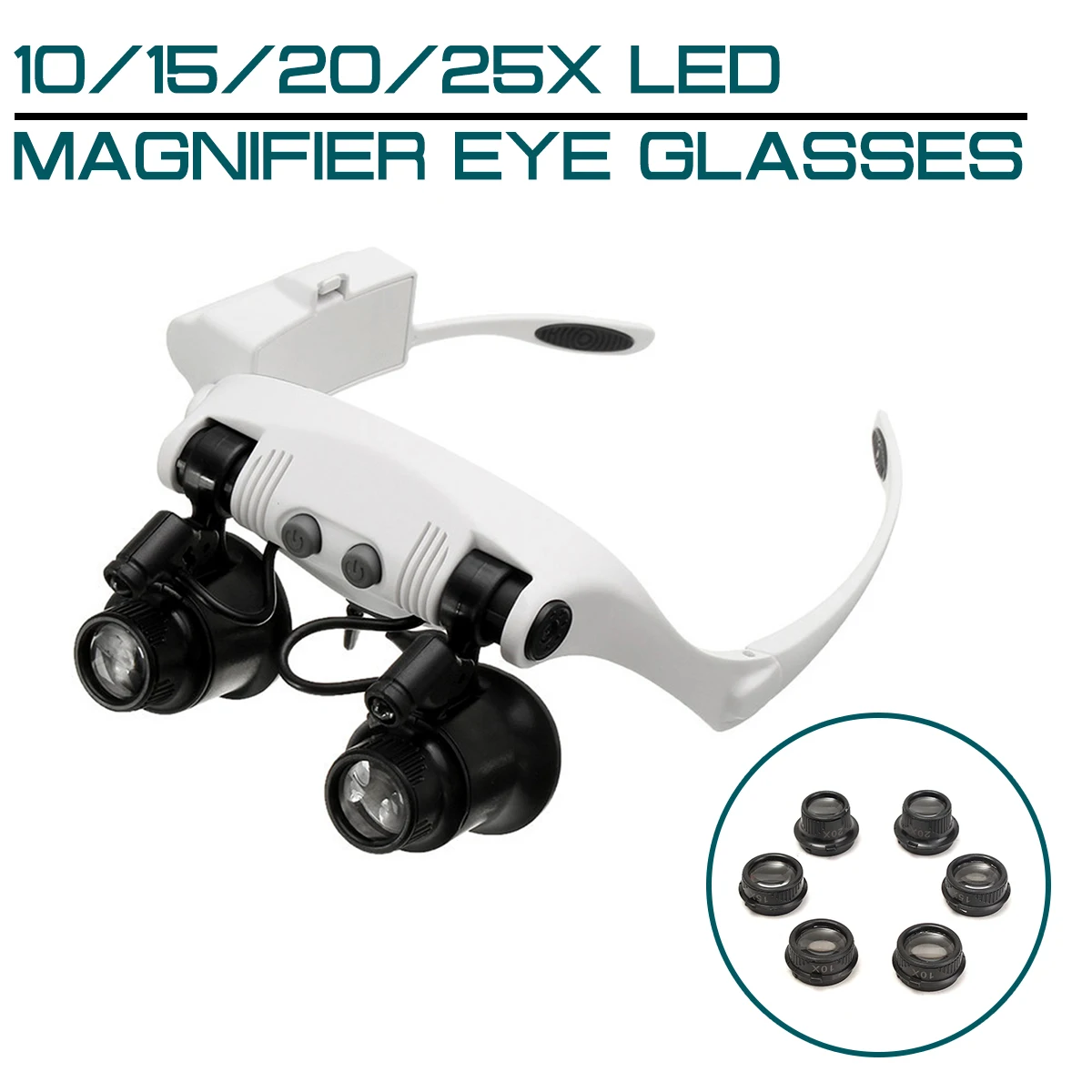 10X 15X 20X 25X LED Magnifier Double Eye Glasses with 8 Lens LED lamp Loupe Lens Jeweler Watch Repair Measurement