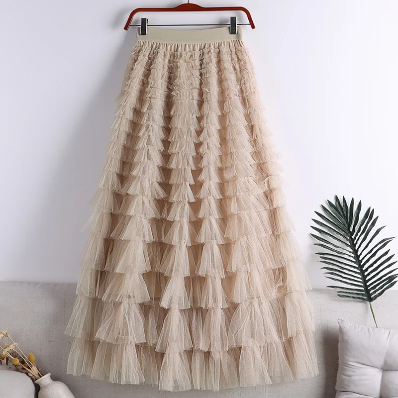 

Женская длинная юбка-пачка с высокой талией, облегающая трапециевидная юбка с высокой эластичной талией, элегантная сетчатая юбка, весна-лето 2023