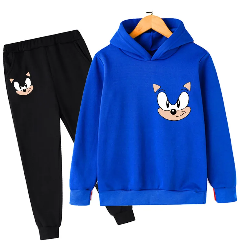 

Baby Clothing Sonic Sets Children 4-14 Years Birthday Suit Boys Print Tracksuits Kids Sport Suits Hoodies Tops +Pants 2pcs Set