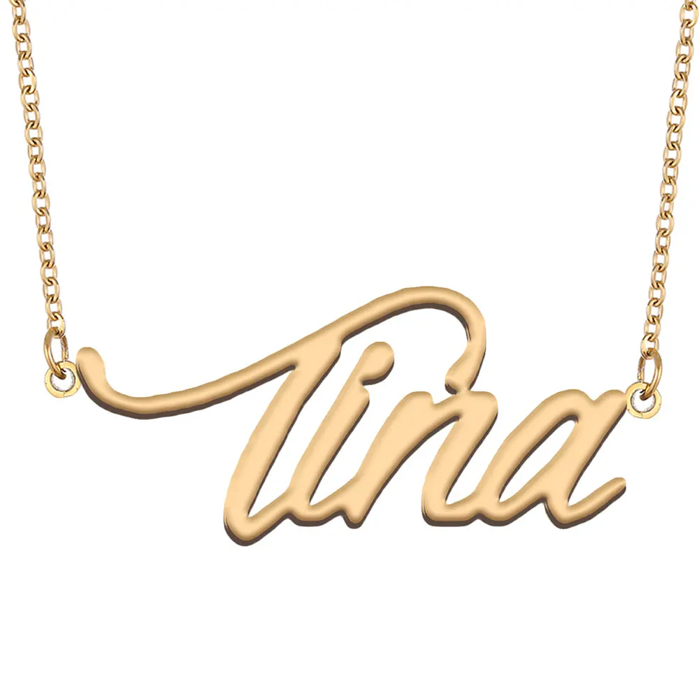 Ожерелье Тина для женщин ювелирные изделия из нержавеющей стали золотого цвета Кулон-табличка с именем буквенные ожерелья-чокер
