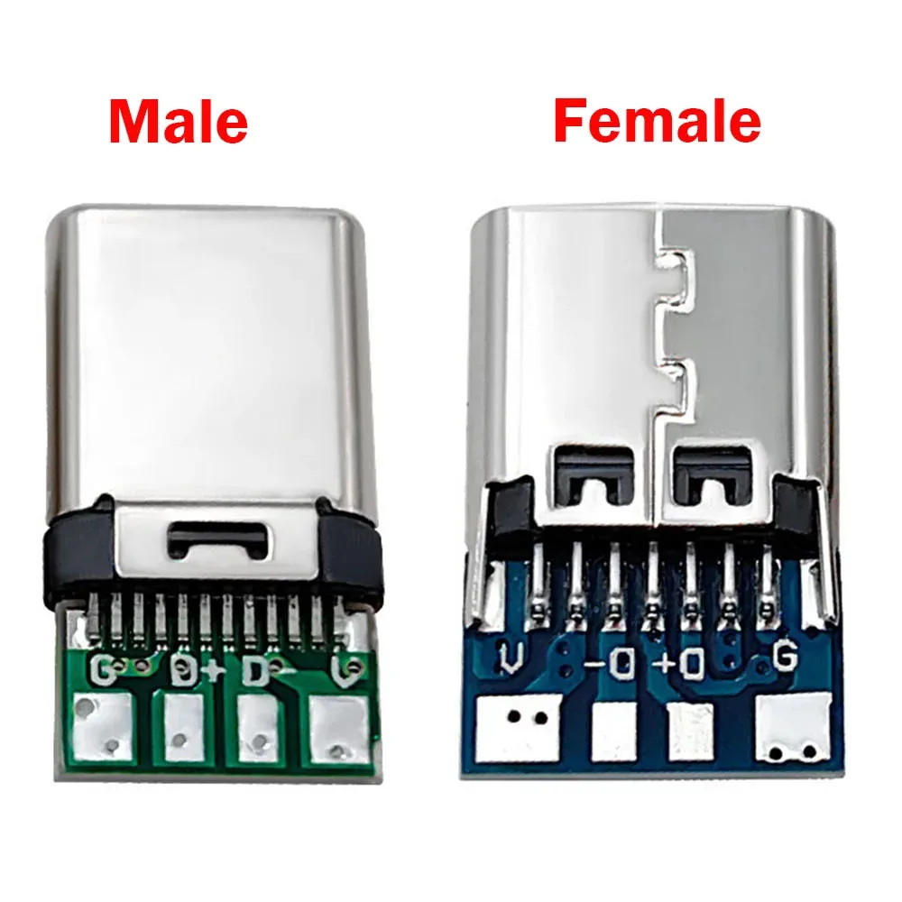 Фото Разъем USB 3.1 Type-C (12-контактный женский, 24-контактный мужской) с адаптером для пайки проводов и кабелей, поддержка печатных плат №2