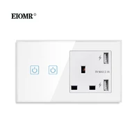 eiomr touch light switch sensor 13a uk wall usb power socket led sensor switches 123gang 1way crystal glass panel backlight