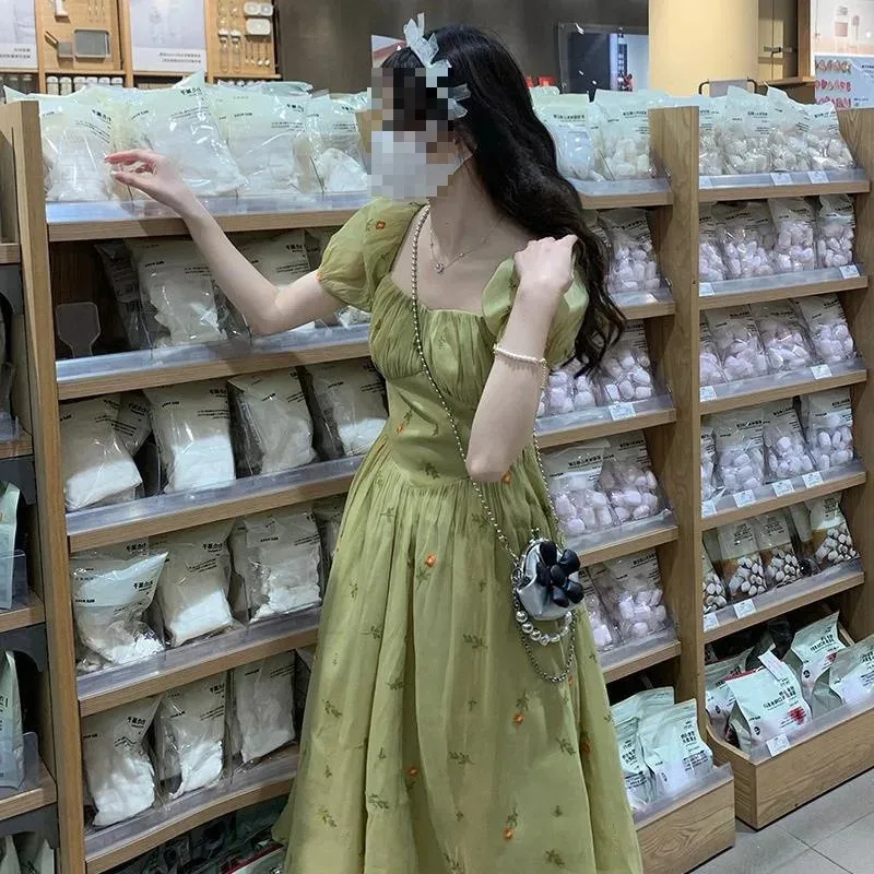 Утягивающие платья во французском стиле с пышными рукавами женская длинная юбка