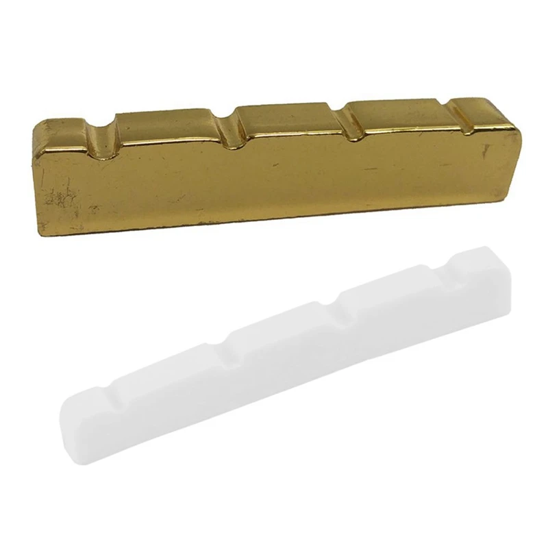 

4 String Slotted Brass Gold Electric Bass Guitar Bridge Nut With Slotted Curved Bone Bass Nut