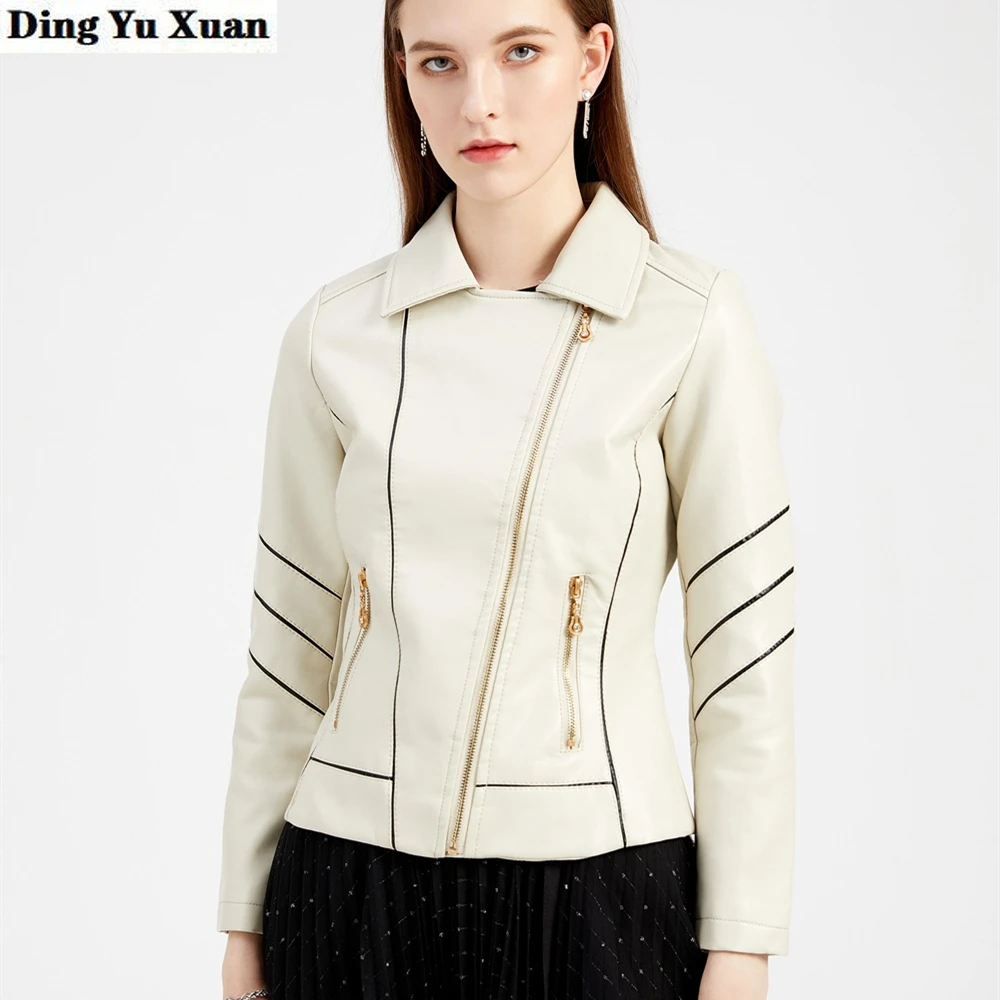 Faux Leather Jacket Women Slim Fit Patchwork Casual Turn Down Collar Biker Jackets Female Tops Black Red Green Pu Outerwear Coat