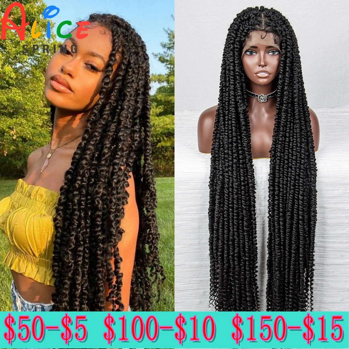 

40 Inches Braided Wigs Synthetic Full Lace Front Wigs for Black Women Knotless Box Braded Wigs Synthetic Full Lace Front Wigs